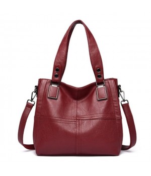 Red Leather Top Zip Tote Purse